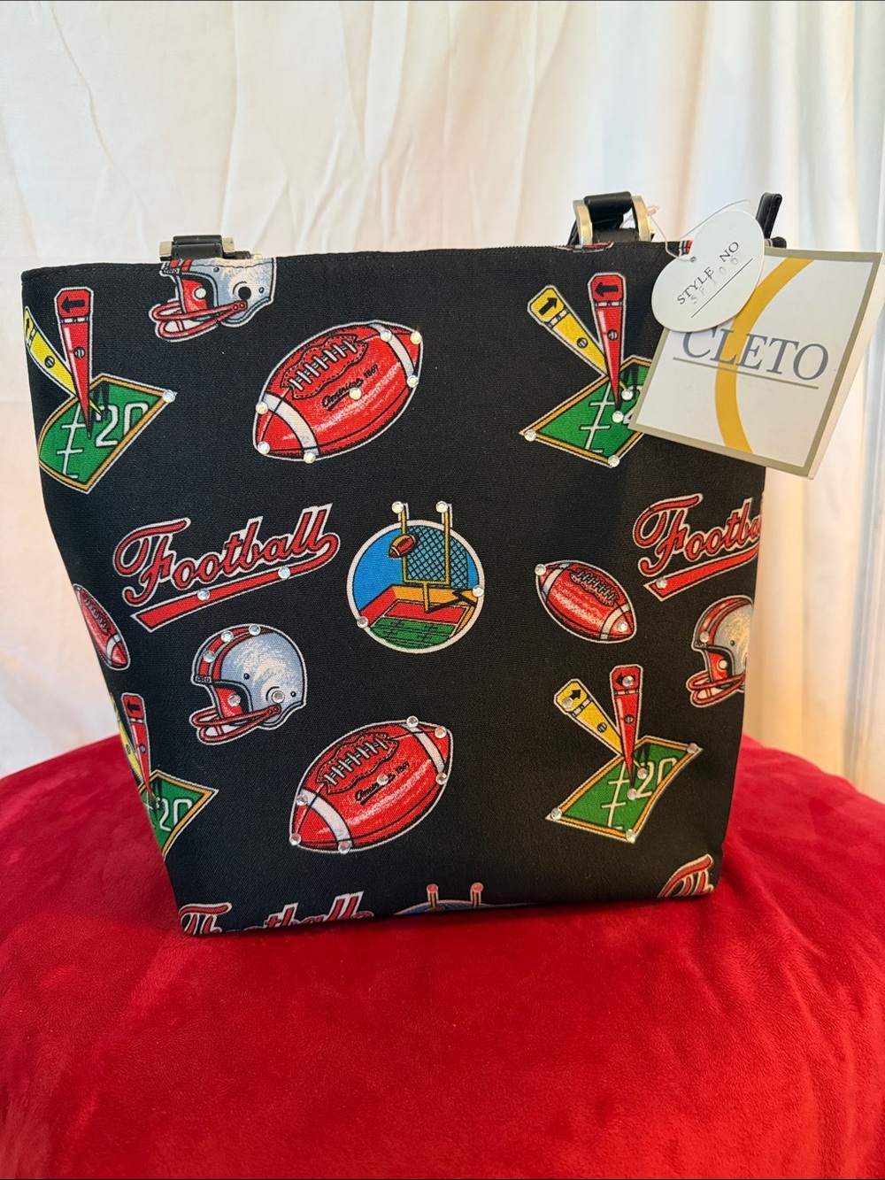 Grab It Before Fall!!  Black Football Print Canvas Tote